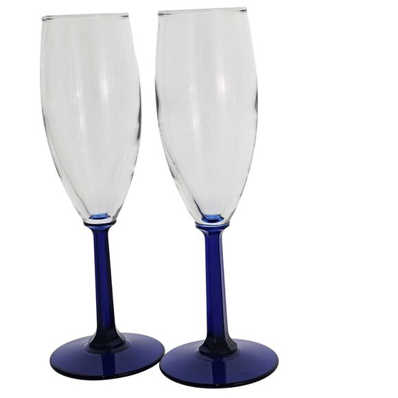 2 Cristal DArques Cobalt Blue Champagne Flutes 7" stem color square - Picture 4 of 6